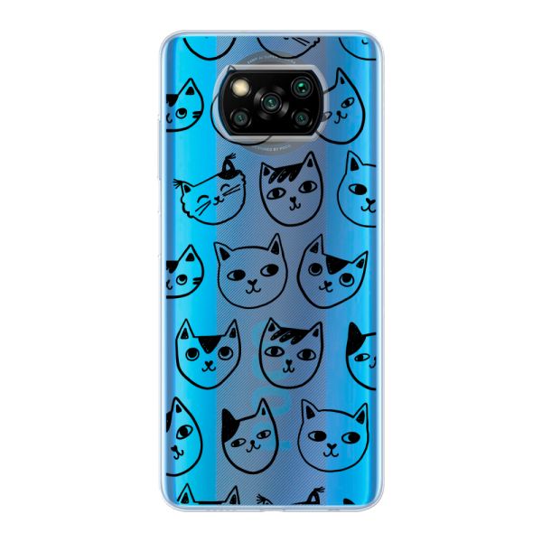 Coque Xiaomi Poco X3 Pro flexible transparente avec têtes de chat - Imprimé chats transparent