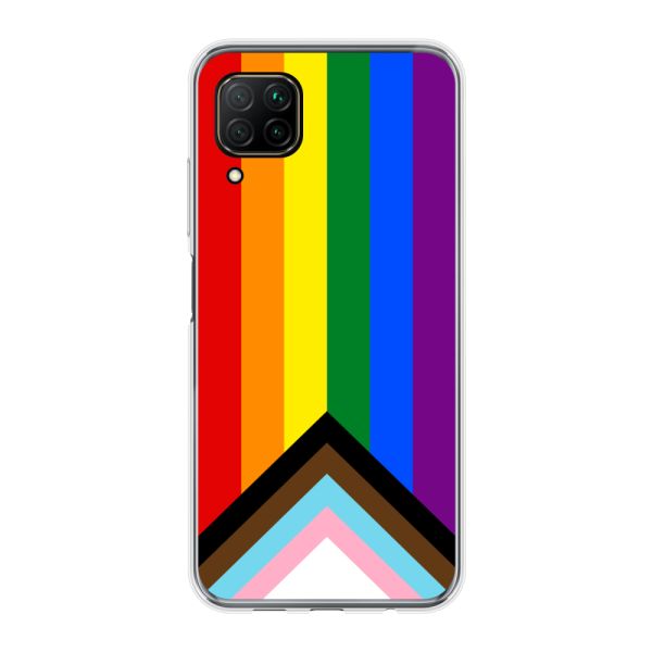 Transparente flexible Huawei P40 Lite Hülle mit Regenbogenfahne - Progress Pride Flagge
