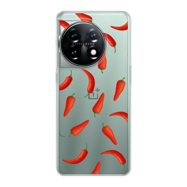 Transparente flexible OnePlus 11 Hülle mit Roten Chilis - Transparentes Chili Pepper Muster