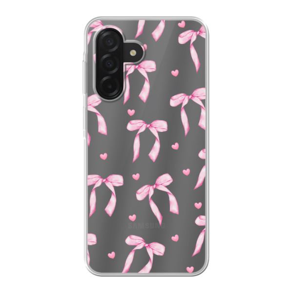 Transparant flexibel Samsung Galaxy A26 hoesje met Roze Strikjes en Hartjes