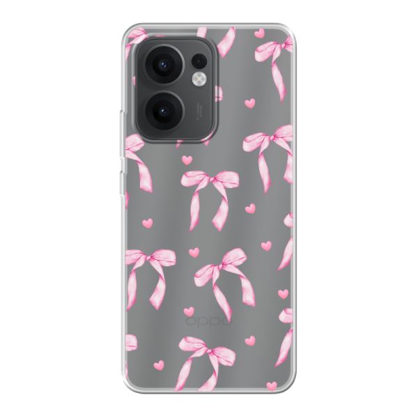 Transparant flexibel Oppo Reno13 F hoesje met Roze Strikjes en Hartjes