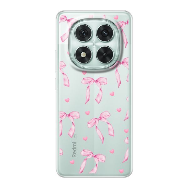 Coque Xiaomi Poco X7 flexible transparente avec nœuds et cœurs roses