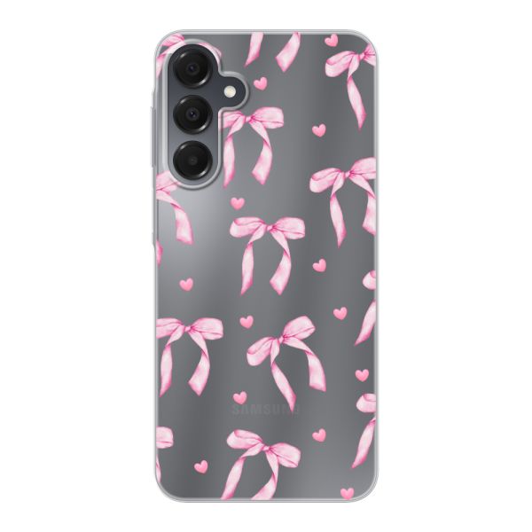 Coque Samsung Galaxy A16 flexible transparente avec nœuds et cœurs roses