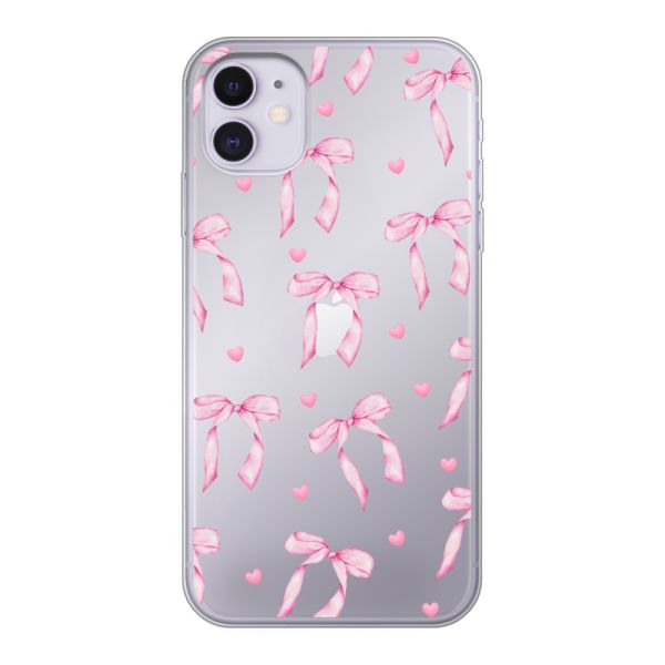 Transparant flexibel iPhone 11 hoesje met Roze Strikjes en Hartjes