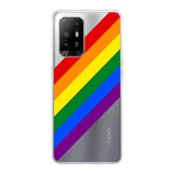 Transparant flexibel Oppo A94 5G hoesje met Diagonale Regenboog - Pride Strepen