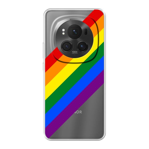 Transparant flexibel Honor Magic6 Pro hoesje met Diagonale Regenboog - Pride Strepen