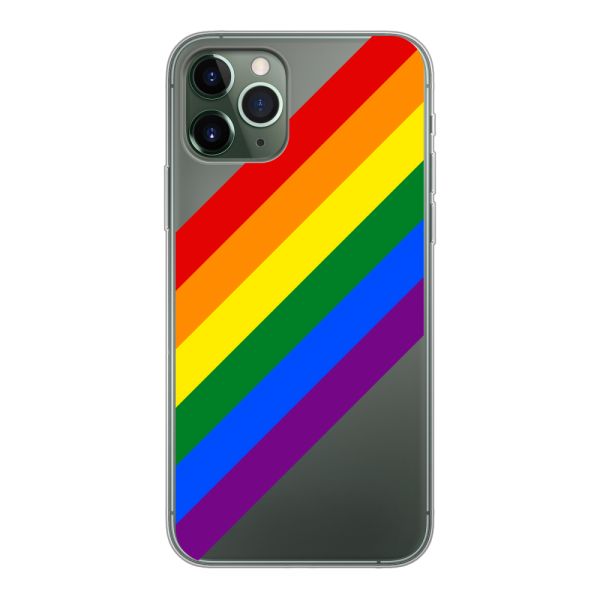 Transparant flexibel iPhone 11 Pro hoesje met diagonale regenboog - pridestrepen