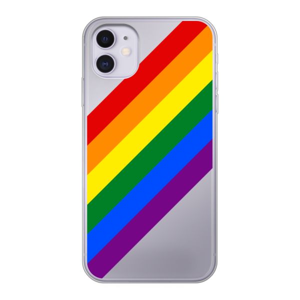 Coque iPhone 11 flexible transparente avec arc-en-ciel diagonal - rayures Pride