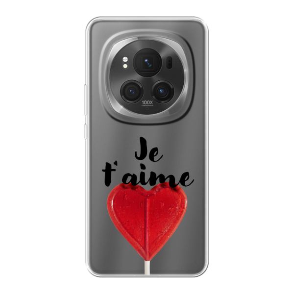 Transparant flexibel Honor Magic6 Pro hoesje met Hartvormige Lolly - Je t'aime