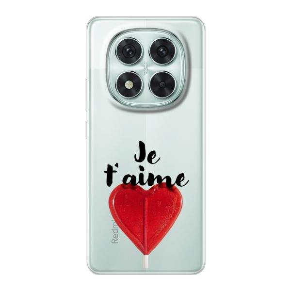 Coque Xiaomi Redmi Note 14 Pro 5G flexible transparente avec sucette en forme de cœur - Je t'aime