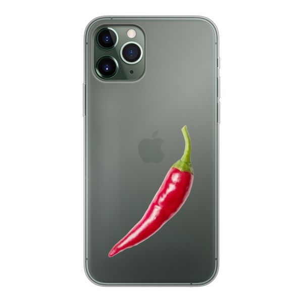 Transparant flexibel iPhone 11 Pro hoesje met Rode Peper - Pittig Design