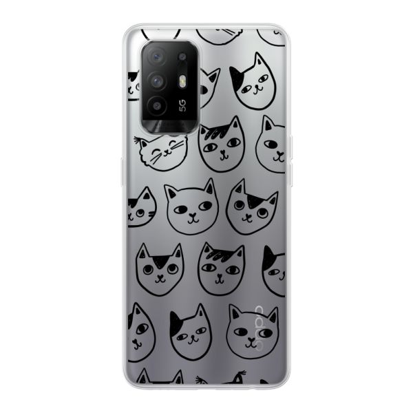 Transparente flexible Oppo A94 5G Hülle mit Katzenköpfen - Transparenter Katzenprint