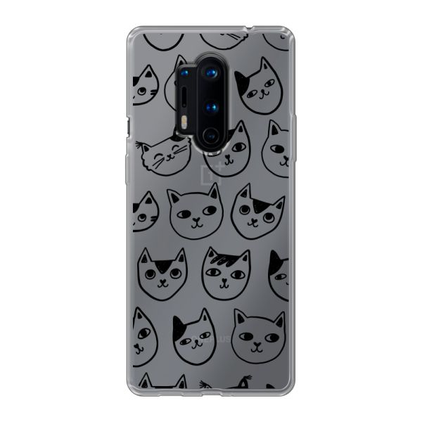Coque OnePlus 8 Pro flexible transparente avec têtes de chat - Imprimé chats transparent