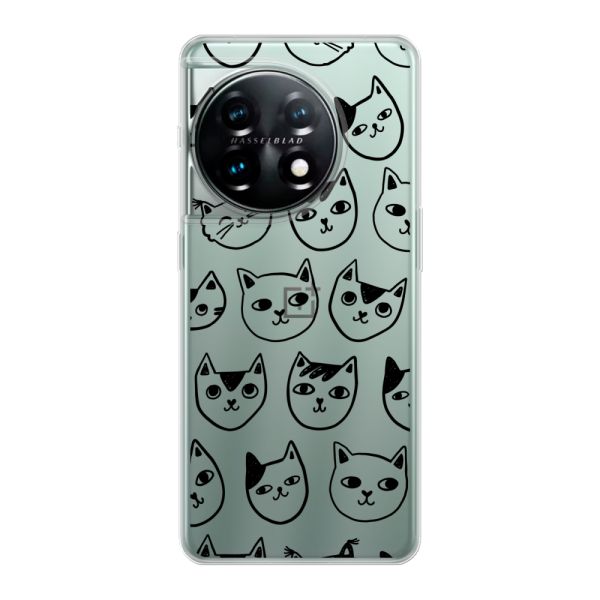 Transparente flexible OnePlus 11 Hülle mit Katzenköpfen - Transparenter Katzenprint