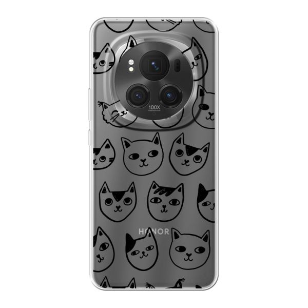 Coque Honor Magic6 Pro flexible transparente avec têtes de chat - Imprimé chats transparent
