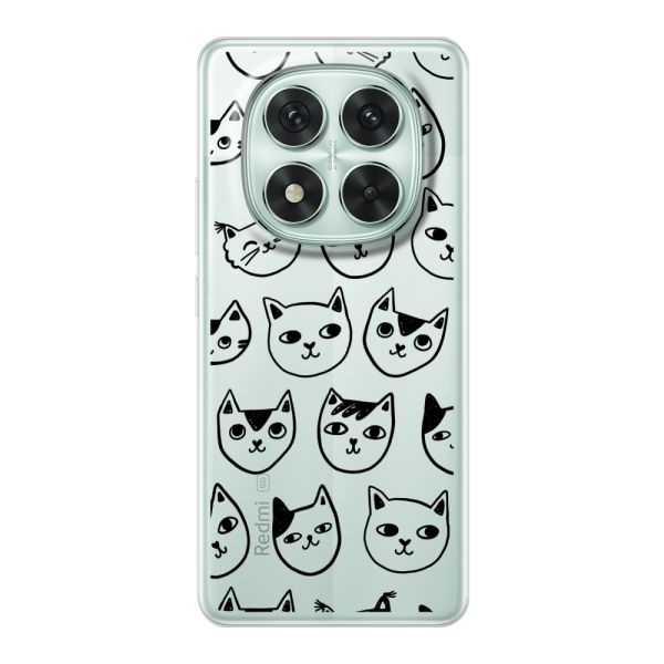 Transparant flexibel Xiaomi Redmi Note 14 Pro 5G hoesje met kattenkoppen - Transparante kattenprint