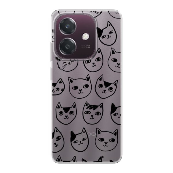 Coque Oppo A60 5G flexible transparente avec têtes de chat - Imprimé chats transparent