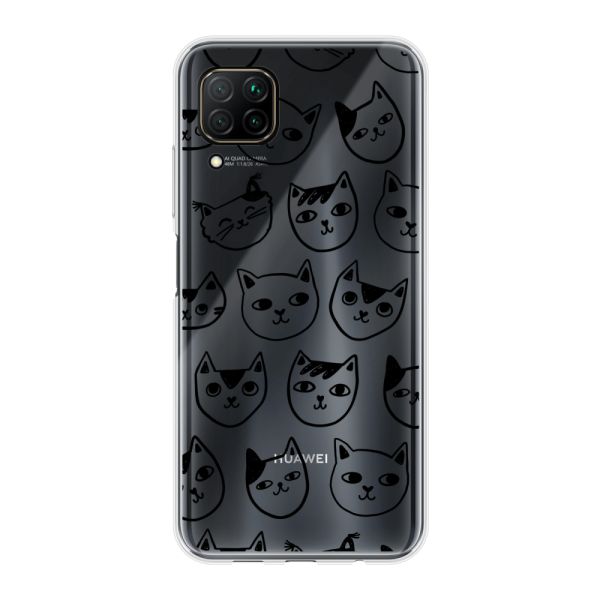 Transparente flexible Huawei P40 Lite Hülle mit Katzenköpfen - Transparenter Katzenprint