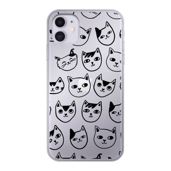 Transparant flexibel iPhone 11 hoesje met kattenkoppen - Transparante kattenprint