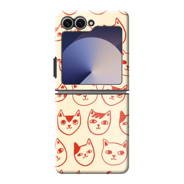 Extra sterk Samsung Galaxy Z Flip6 hoesje met kattenkoppen - Rode katten op crème