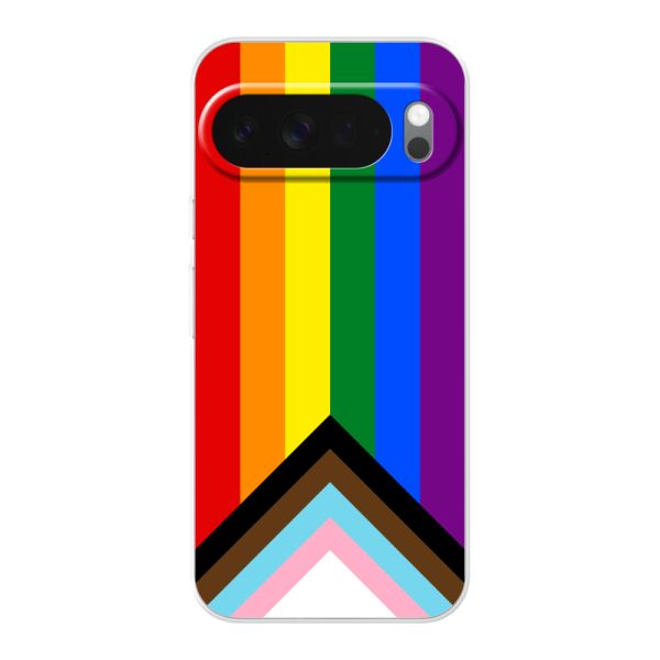 Transparente flexible Google Pixel 10 Pro XL Hülle mit Regenbogenfahne - Progress Pride Flagge