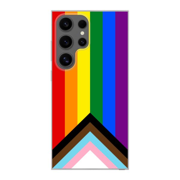 Transparant flexibel Samsung Galaxy S24 Ultra hoesje met Regenboog Vlag - Progress Pride Vlag
