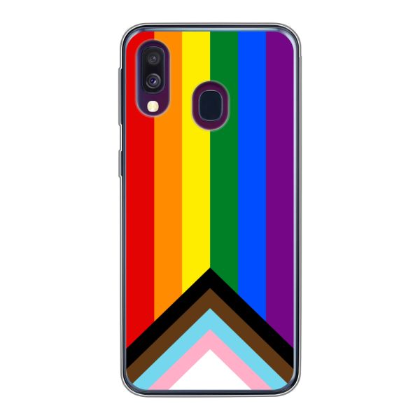 Transparant flexibel Samsung Galaxy A40 hoesje met Regenboog Vlag - Progress Pride Vlag