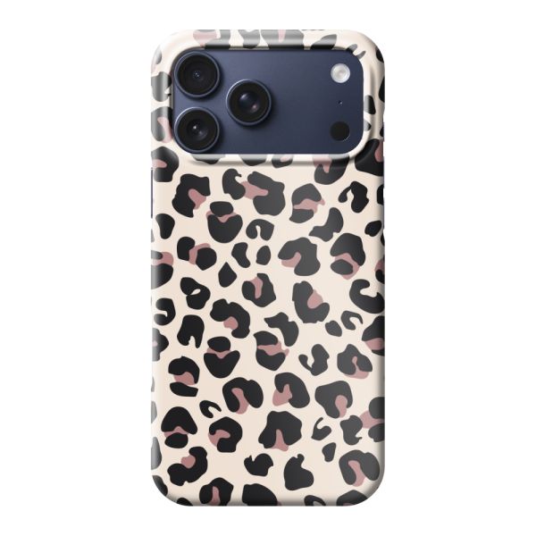 Coque hard case iPhone 17 Pro Max entièrement imprimée avec imprimé panthère – Imprimé léopard beige rose brillant