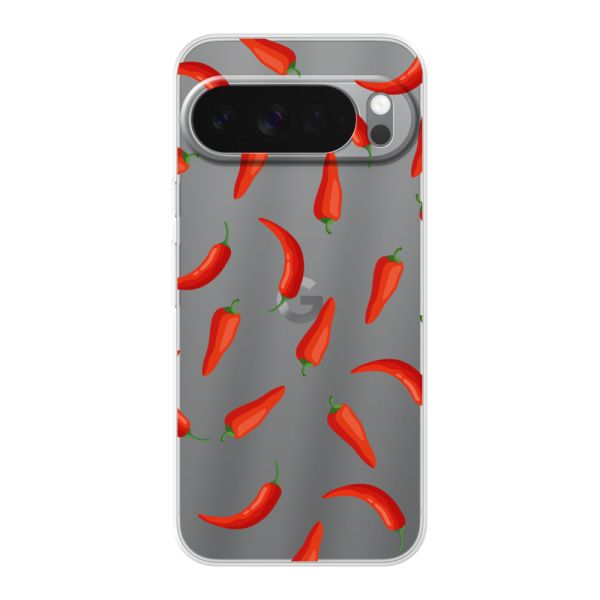 Transparant flexibel Google Pixel 10 Pro XL hoesje met Rode Pepers - Transparant Chili Pepper Patroon