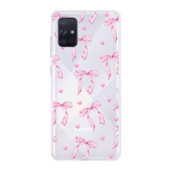 Transparant flexibel Samsung Galaxy A71 4G hoesje met Roze Strikjes en Hartjes