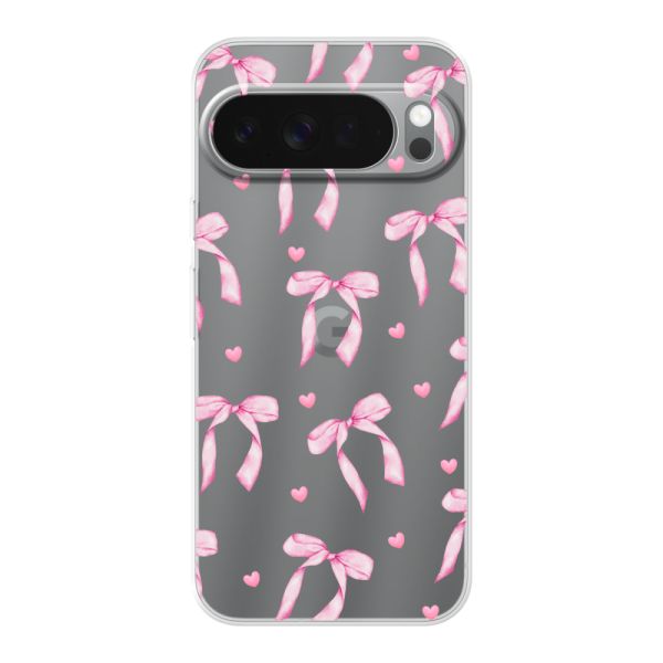 Transparant flexibel Google Pixel 10 Pro XL hoesje met Roze Strikjes en Hartjes