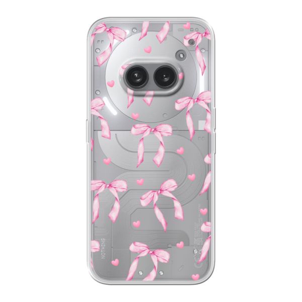 Transparant flexibel Nothing Phone (2a) Plus hoesje met Roze Strikjes en Hartjes