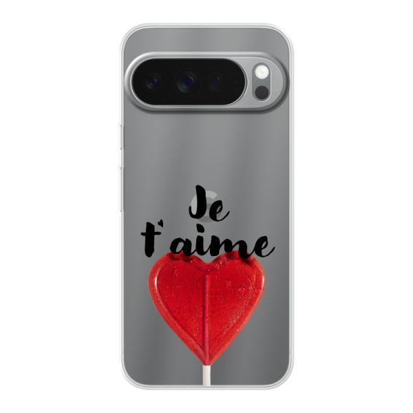 Transparant flexibel Google Pixel 10 Pro XL hoesje met Hartvormige Lolly - Je t'aime