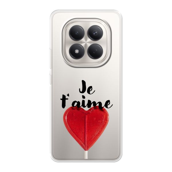 Coque Xiaomi Redmi Note 15 Pro 4G flexible transparente avec sucette en forme de cœur - Je t'aime
