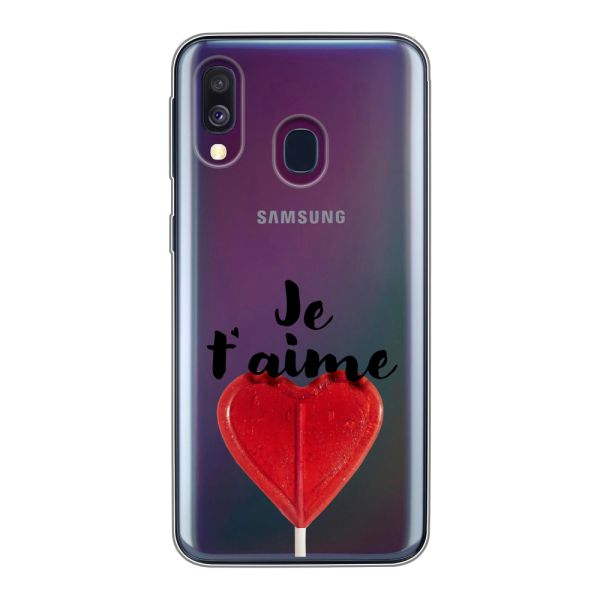 Transparant flexibel Samsung Galaxy A40 hoesje met Hartvormige Lolly - Je t'aime