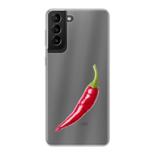 Transparant flexibel Samsung Galaxy S21 5G hoesje met Rode Peper - Pittig Design