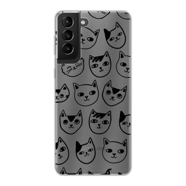 Transparant flexibel Samsung Galaxy S21 5G hoesje met kattenkoppen - Transparante kattenprint