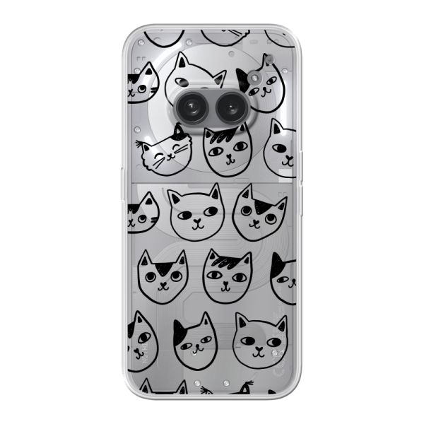 Coque Nothing Phone (2a) Plus flexible transparente avec têtes de chat - Imprimé chats transparent