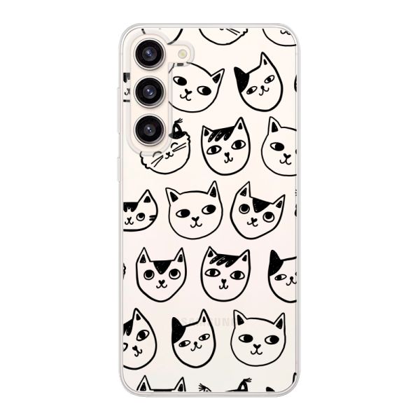 Transparant flexibel Samsung Galaxy S23 Plus hoesje met kattenkoppen - Transparante kattenprint