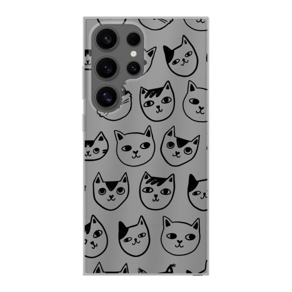 Transparant flexibel Samsung Galaxy S24 Ultra hoesje met kattenkoppen - Transparante kattenprint