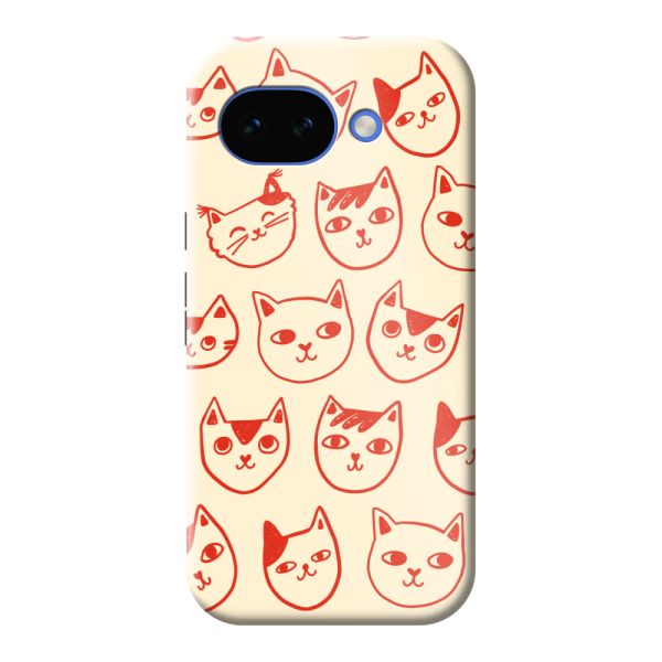 Besonders robuste Google Pixel 10A Hülle mit Katzenköpfen - Rote Katzen auf Cremeweiß