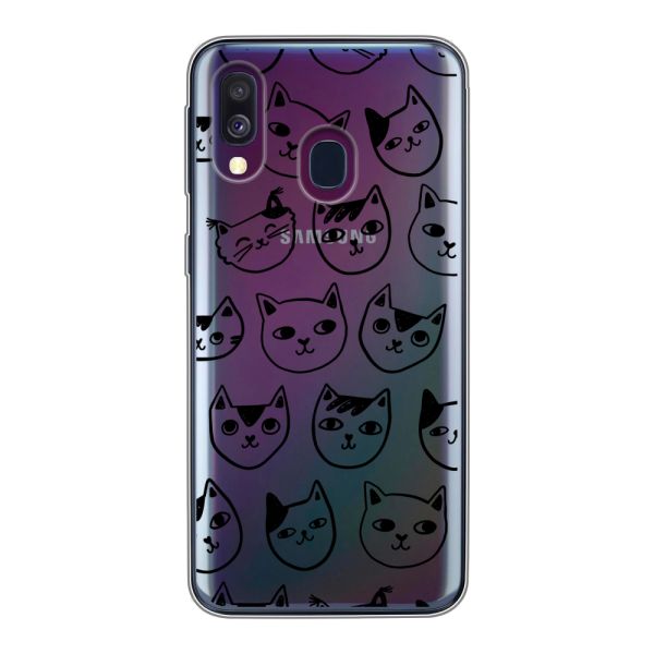 Transparant flexibel Samsung Galaxy A40 hoesje met kattenkoppen - Transparante kattenprint