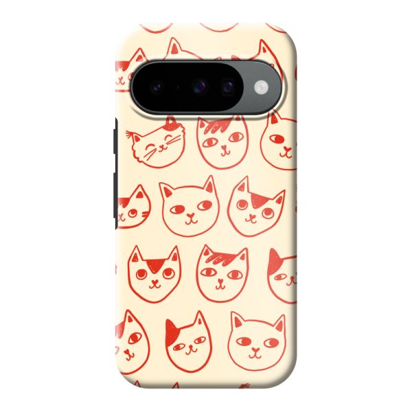 Coque Google Pixel 10 ultra-résistante avec têtes de chat - Chats rouges sur fond crème