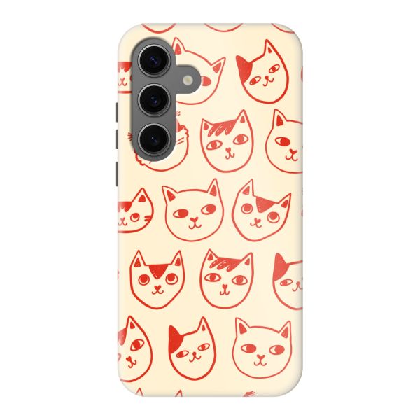 Besonders robuste Samsung Galaxy S24 Hülle mit Katzenköpfen - Rote Katzen auf Cremeweiß