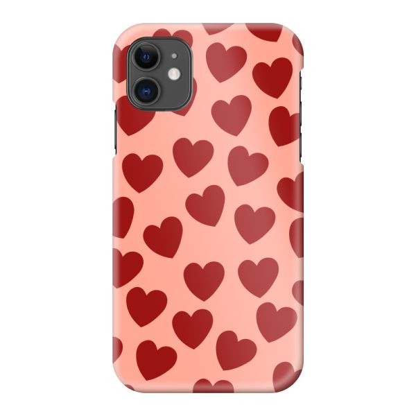 Coque hard case iPhone 11 entièrement imprimée aux Cœurs Rouges