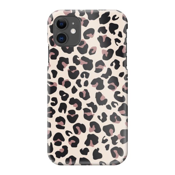 Coque hard case iPhone 11 entièrement imprimée avec imprimé panthère – Imprimé léopard beige rose brillant