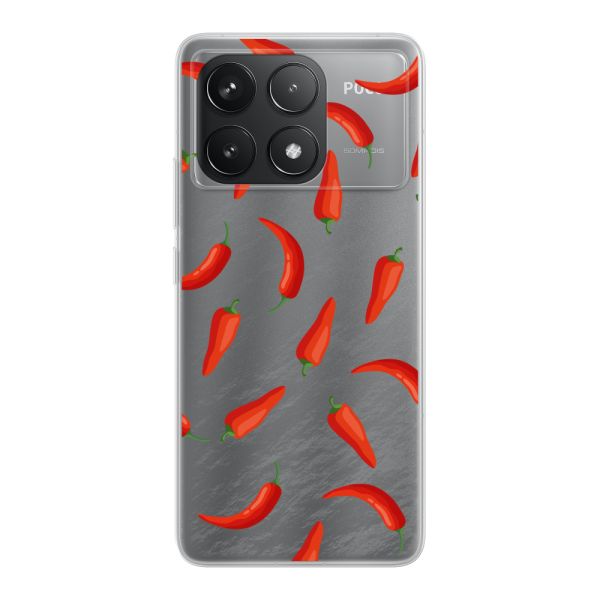 Transparant flexibel Xiaomi Poco F6 Pro hoesje met Rode Pepers - Transparant Chili Pepper Patroon
