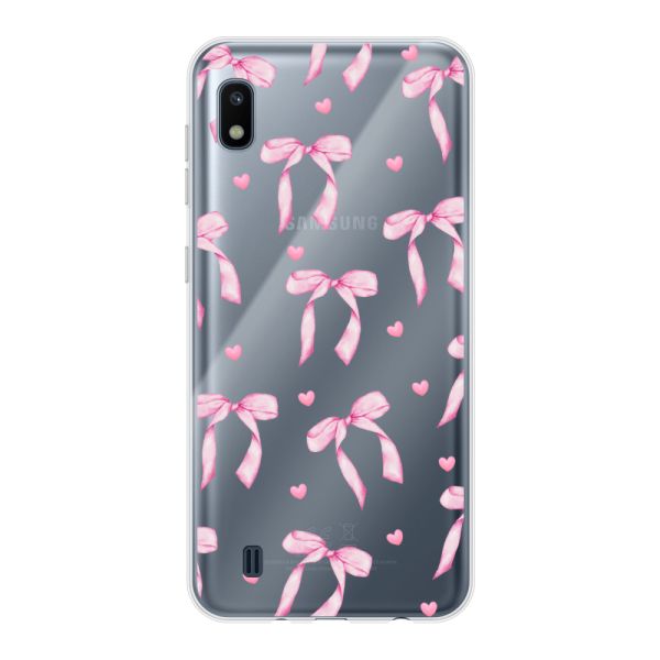 Transparant flexibel Samsung Galaxy A10 hoesje met Roze Strikjes en Hartjes