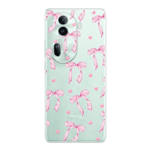 Transparant flexibel Oppo Reno 11 Pro hoesje met Roze Strikjes en Hartjes