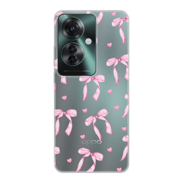 Transparant flexibel Oppo Reno11 F hoesje met Roze Strikjes en Hartjes